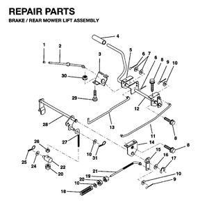 Brake / Rear Mower Lift Diagram and Parts List for LR12 1995-01 Jonsered Lawn Tractor