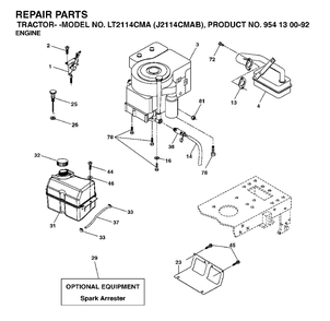 Engine Diagram and Parts List for LT2114CMA (954130092-B)(2003-01) Jonsered Lawn Tractor