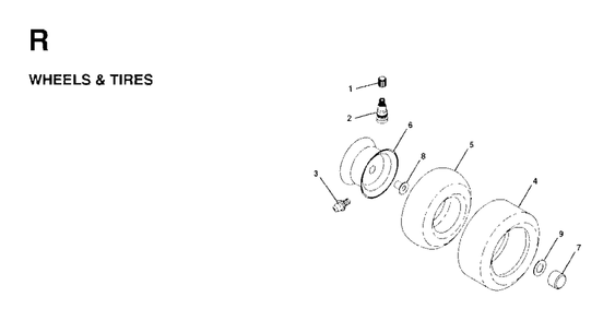 Wheels Tires Diagram and Parts List for LR12 (954003411)(1997-04) Jonsered Lawn Tractor