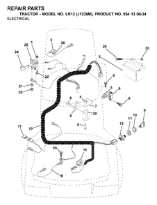 Electrical Diagram and Parts List for LR12 (954130034)(2000-04) Jonsered Lawn Tractor