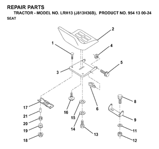 Seat Diagram and Parts List for LRH13 (954130024)(1998-12) Jonsered Lawn Tractor