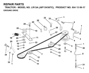 Drive Diagram and Parts List for LR13A (954130017)(2000-02) Jonsered Lawn Tractor
