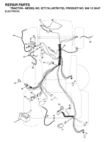 Electrical Diagram and Parts List for ICT17A (954130067)(2002-06) Jonsered Lawn Tractor