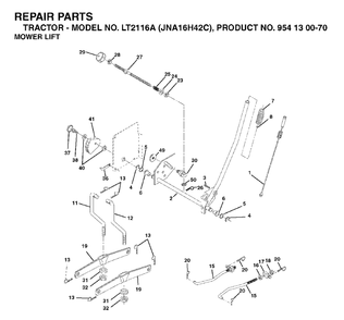 Mower Lift / Deck Lift Diagram and Parts List for LT2116A (954130070)(2003-05) Jonsered Lawn Tractor