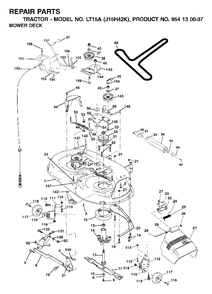 Mower Deck / Cutting Deck Diagram and Parts List for LT15A (954130037-K)(2001-09) Jonsered Lawn Tractor