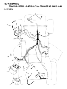 Electrical Diagram and Parts List for LT12 (954130044)(2001-01) Jonsered Lawn Tractor
