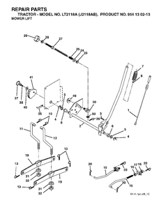 Mower Lift / Deck Lift Diagram and Parts List for LT2118A (954130213)(2004-06) Jonsered Lawn Tractor