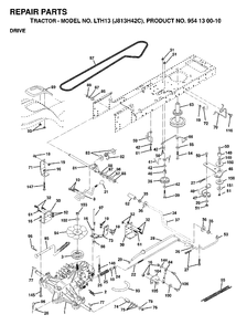 Drive Diagram and Parts List for LTH13 (954130010)(1998-12) Jonsered Lawn Tractor