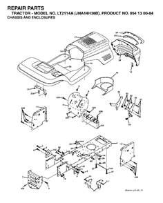 Chassis Enclosures Diagram and Parts List for LT2114A (954130084)(2003-05) Jonsered Lawn Tractor