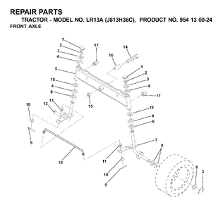 Front Axel Diagram and Parts List for LR13A (954130024)(2000-03) Jonsered Lawn Tractor