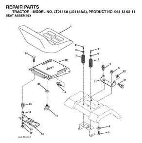 Seat Diagram and Parts List for LT2115A (954130211)(2004-01) Jonsered Lawn Tractor