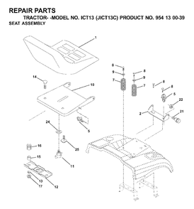 Seat Diagram and Parts List for ICT13 (954130039)(2000-04) Jonsered Lawn Tractor