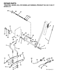 Mower Lift / Deck Lift Diagram and Parts List for LT2118CMA (954130217-C)(2004-06) Jonsered Lawn Tractor