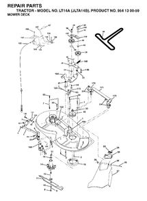 Mower Deck / Cutting Deck Diagram and Parts List for LT14A (954130059)(2003-01) Jonsered Lawn Tractor