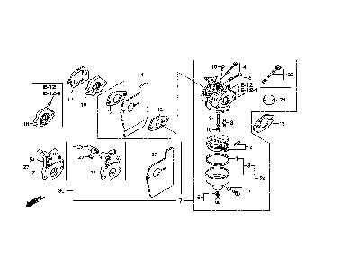 Part Location Diagram of 16100-Z8B-901 Honda Carburetor Assembly (bb76a A)