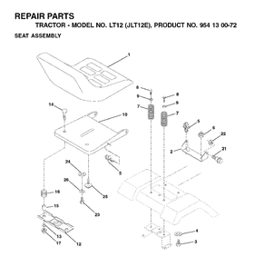 Seat Diagram and Parts List for LT12 (954130072)(2002-06) Jonsered Lawn Tractor