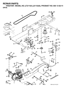 Drive Diagram and Parts List for LT2115A (954130211)(2004-01) Jonsered Lawn Tractor