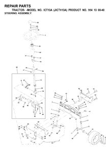 Steering Diagram and Parts List for ICT13A (954130040)(2000-02) Jonsered Lawn Tractor