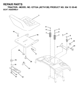 Seat Diagram and Parts List for ICT13A (954130040)(2000-04) Jonsered Lawn Tractor