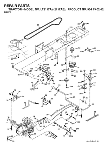 Drive Diagram and Parts List for LT2117A (954130212)(2004-01) Jonsered Lawn Tractor