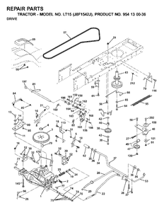 Drive Diagram and Parts List for LT15 (954130036-J)(2001-01) Jonsered Lawn Tractor