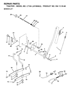 Mower Lift / Deck Lift Diagram and Parts List for LT16A (954130048)(2001-02) Jonsered Lawn Tractor