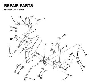 Mower Lift Lever Diagram and Parts List for LRH13 1995-01 Jonsered Lawn Tractor