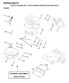 Engine Cutting Equipment Diagram and Parts List for LT15A (954130037-E)(2000-02) Jonsered Lawn Tractor