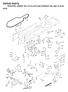 Drive Diagram and Parts List for ICT13 (954130029)(1999-03) Jonsered Lawn Tractor