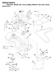 Mower Deck / Cutting Deck Diagram and Parts List for LR12 (954130034)(2000-04) Jonsered Lawn Tractor