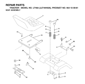 Seat Diagram and Parts List for LT16A (954130061)(2002-06) Jonsered Lawn Tractor