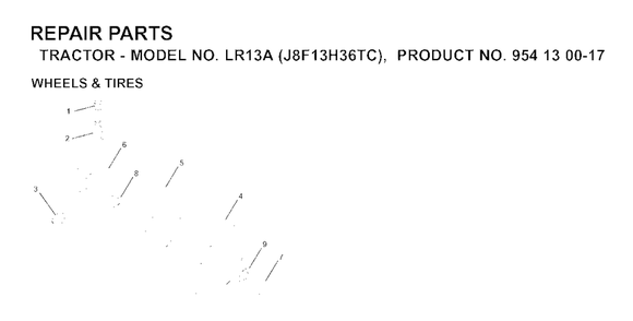 Wheels Tires Diagram and Parts List for LR13A (954130017)(2000-02) Jonsered Lawn Tractor