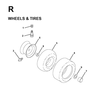 Wheels Tires Diagram and Parts List for LR11 1998-01 Jonsered Lawn Tractor