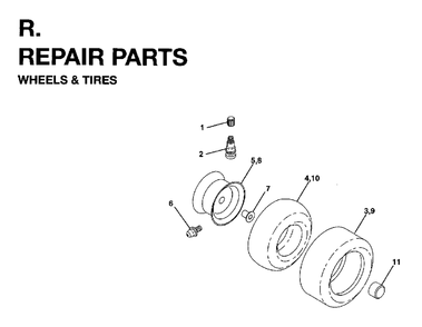 Wheels Tires Diagram and Parts List for LTH15 (954820171)(1996-01) Jonsered Lawn Tractor