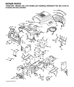 Chassis Enclosures Diagram and Parts List for LT2115CMA (954130216)(2004-01) Jonsered Lawn Tractor