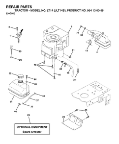 Engine Diagram and Parts List for LT14 (954130058)(2003-01) Jonsered Lawn Tractor