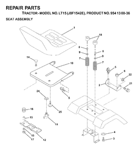 Seat Diagram and Parts List for LT15 (954130036)(2000-03) Jonsered Lawn Tractor