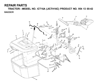 Bagger Diagram and Parts List for ICT16A (954130042)(2000-02) Jonsered Lawn Tractor
