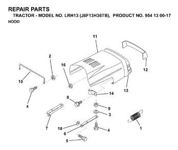 Hood Diagram and Parts List for LRH13 (954130017)(1998-12) Jonsered Lawn Tractor