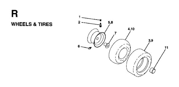 Wheels Tires Diagram and Parts List for LT13 (954130001)(1997-04) Jonsered Lawn Tractor