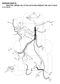 Electrical Diagram and Parts List for ICT16A (954130042-D)(2000-04) Jonsered Lawn Tractor