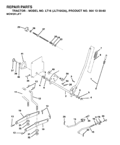 Mower Lift / Deck Lift Diagram and Parts List for LT16 (954130060-A)(2002-06) Jonsered Lawn Tractor