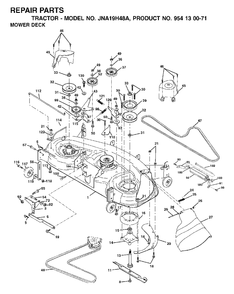 Mower Deck / Cutting Deck Diagram and Parts List for LT19A (954130071)(2003-01) Jonsered Lawn Tractor