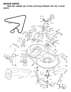 Mower Deck / Cutting Deck Diagram and Parts List for ICT16A (954130042-G)(2001-02) Jonsered Lawn Tractor
