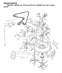 Mower Deck / Cutting Deck Diagram and Parts List for ICT16A (954130066-J)(2002-06) Jonsered Lawn Tractor
