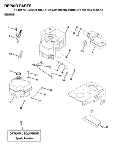 Engine Cutting Equipment Diagram and Parts List for LTH13 (954130010)(1998-12) Jonsered Lawn Tractor