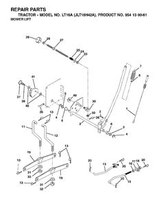 Mower Lift / Deck Lift Diagram and Parts List for LT16A (954130061)(2002-06) Jonsered Lawn Tractor
