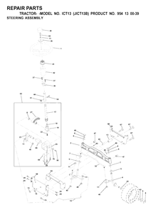 Steering Diagram and Parts List for ICT13 (954130039)(2000-02) Jonsered Lawn Tractor