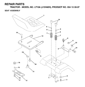 Seat Diagram and Parts List for LT15A (954130037-H)(2001-01) Jonsered Lawn Tractor