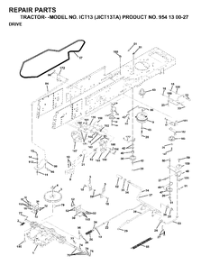 Drive Diagram and Parts List for ICT13 (954130027)(1999-03) Jonsered Lawn Tractor